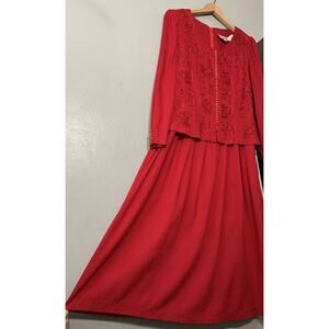 Vintage Dress Size 12 Red Soutache Embroidered Christmas Victorian Lady Romantic